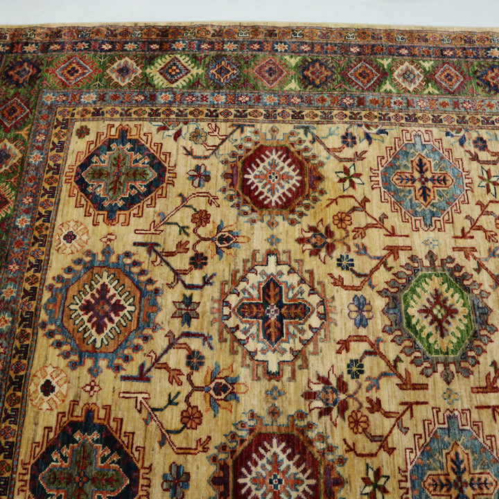 Handmade Kazak Rug Hand-Spun Wool, Beige