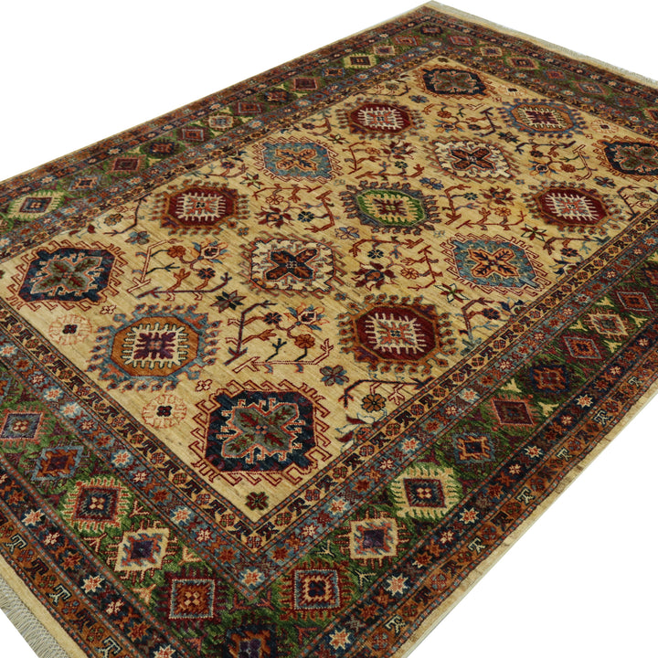 Handmade Kazak Rug Hand-Spun Wool, Beige